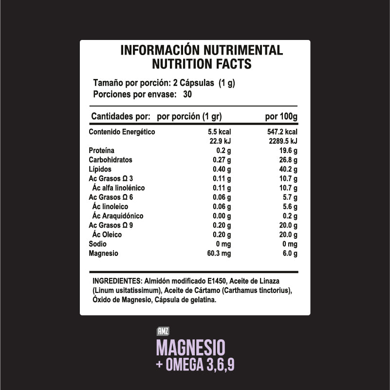 Magnesio + Omega 3,6,9  ·  60 Cápsulas