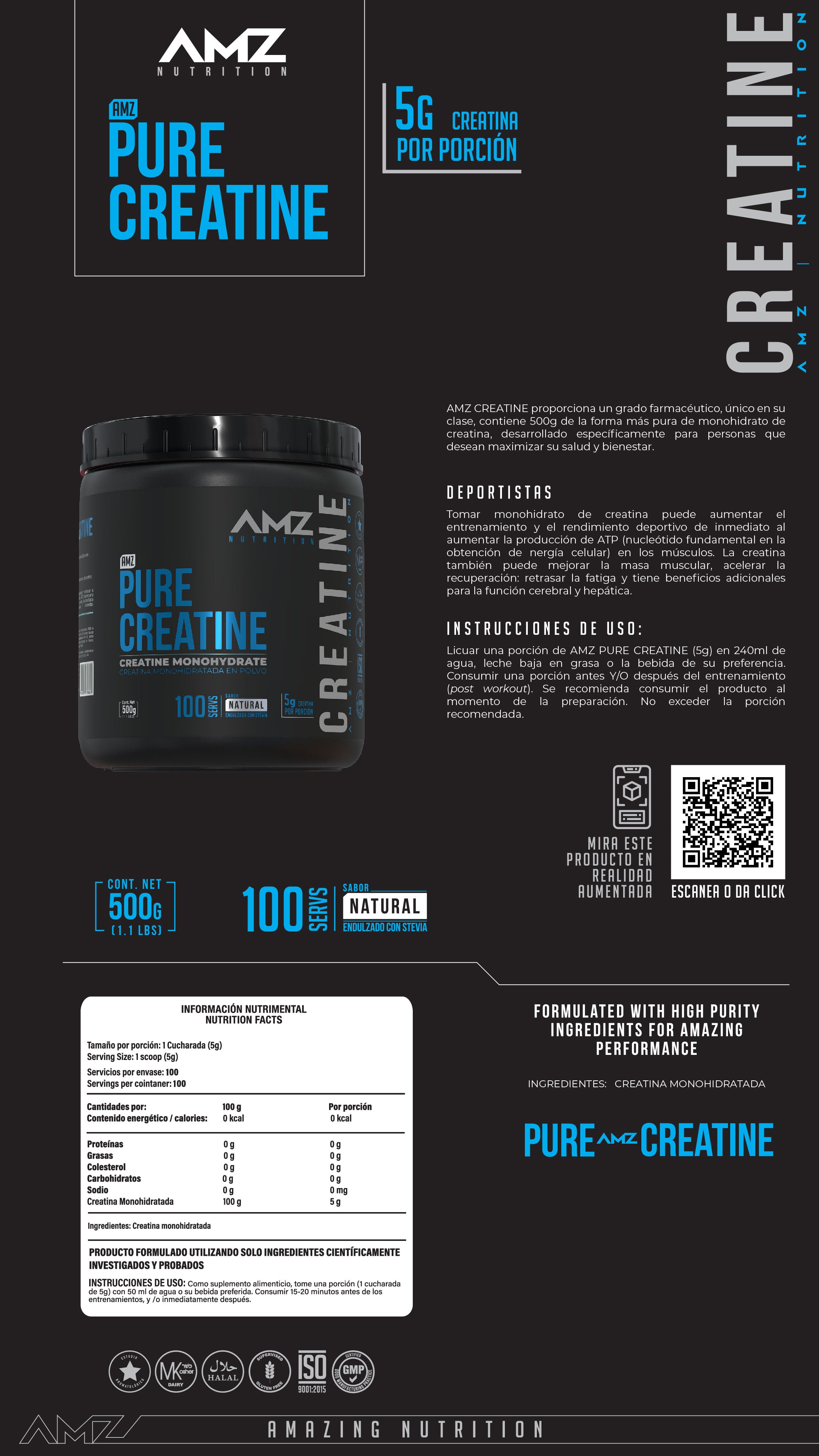 Pure Creatine Monohydrate · 500 g