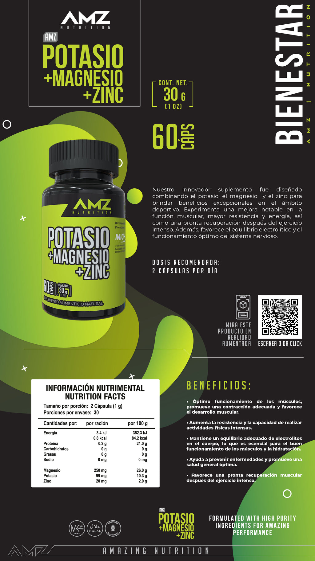 Potasio + Magnesio + Zinc  ·  60 cápsulas